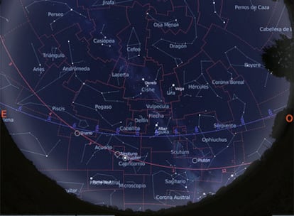 Mapa del cielo visible desde una latitud 40º N el 15 de septiembre de 2009 a primera hora de la noche.