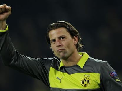 Weidenfeller celebra un triunfo del Dortmund.