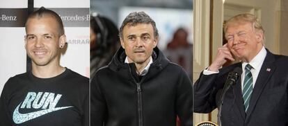 De izquierda a derecha; David Mu&ntilde;oz, Luis Enrique y Donald Trump.