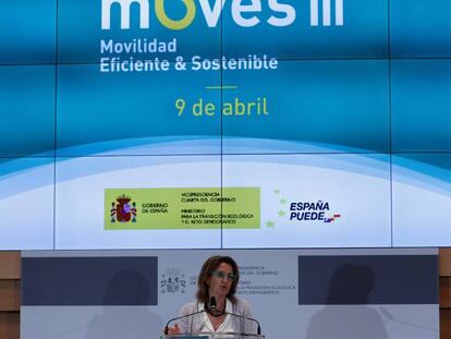La vicepresidenta cuarta del Gobierno, Teresa Ribera, presenta el Plan Moves III el pasado 9 de abril.