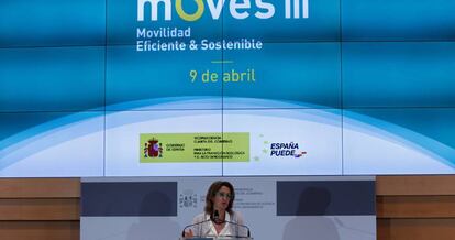 La vicepresidenta cuarta del Gobierno, Teresa Ribera, presenta el Plan Moves III el pasado 9 de abril.