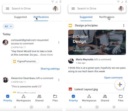 Nuevas notificaciones de Google Drive.