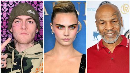 De izquierda a derecha: Presley Gerber, Cara Delevingne y Mike Tyson.