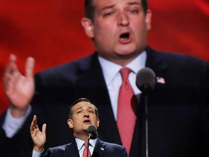 Ted Cruz addresses delegates at Cleveland on Wednesday.