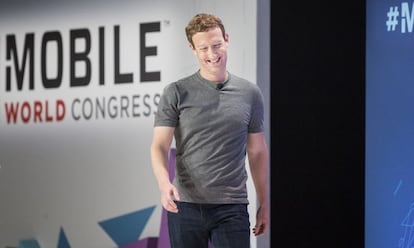 O fundador do Facebook, Mark Zuckerberg, no MWC.