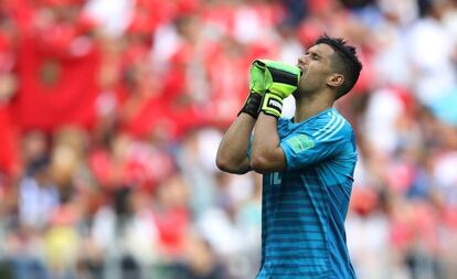 Munir, tras encajar el gol de Cristiano Ronaldo que supuso la eliminación de Marruecos el Mundial de Rusia.