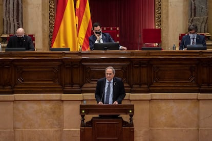 Quim Torra en el pleno extraordinario del Parlament sobre la crisis de la monarquía de España.