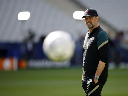 Jürgen Klopp, en el entrenamiento de este viernes en Saint-Denis.