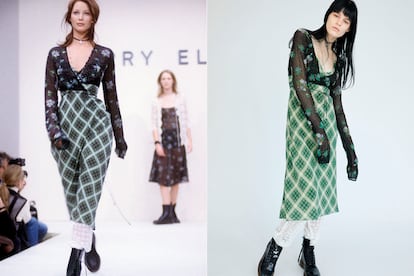 Christy Curlington con la polémica colección de primavera de 1993 de Marc Jacobs para Perry Ellis y una modelo fotografiada este 2018 con la colección reeditada.