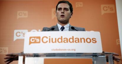 Albert Rivera, líder de Ciudadanos, este miércoles en una rueda de prensa.