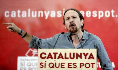 El secretario general de Podemos, Pablo Iglesias, hoy en Mataró.