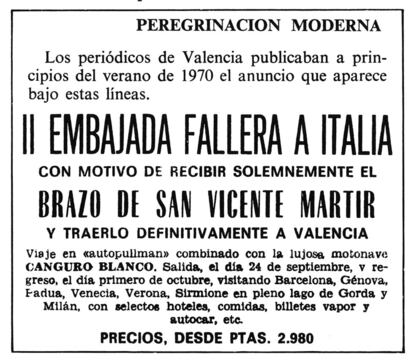 Este viaje a Italia de los valencianos para traer el brazo de San Vicente Martir en una motonave no tiene desperdicio. Entre los numerosos libros que dejo Carandell, destacan 'Milagros de Monseñor Escrivá de Balaguer', 'Tus amigos no te olvidan', 'Antología de anécdotas parlamentarias'.