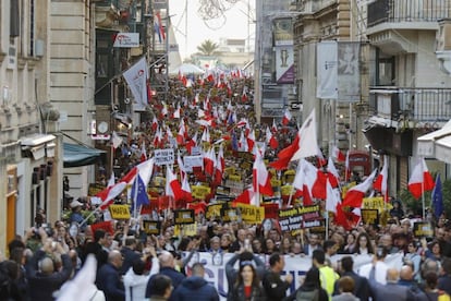 Manifestación contra el Gobierno maltés en las calles de La Valleta.