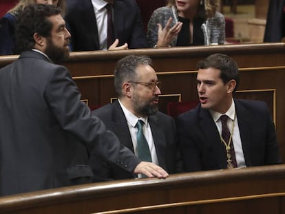 Miguel Guti&eacute;rrez, Juan Carlos Girauta y Albert Rivera. 