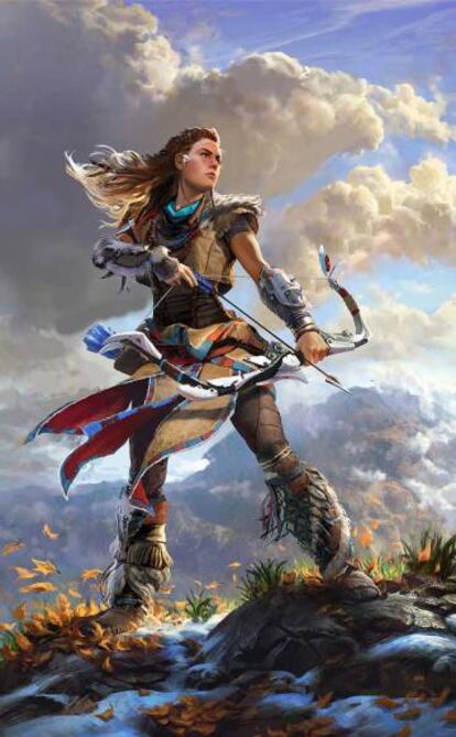 Póster de Aloy, protagonista del éxito de ventas 'Horizon zero dawn'.