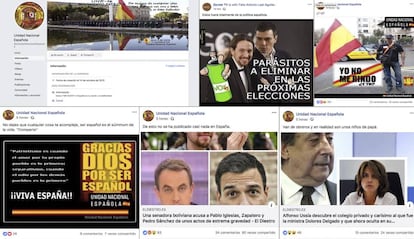 Posts en Facebook de las páginas Unidad Nacional Española y Zarote TV, inhabilitadas por la red social.