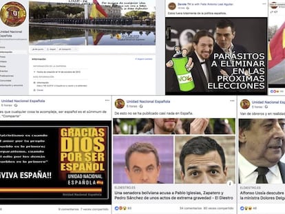 Posts en Facebook de las páginas Unidad Nacional Española y Zarote TV, inhabilitadas por la red social.