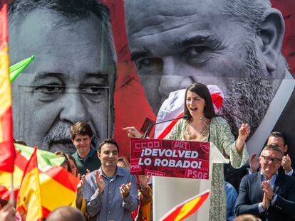 Macarena Olona, dirigente de Vox, en un acto en Sevilla el pasado lunes 28.