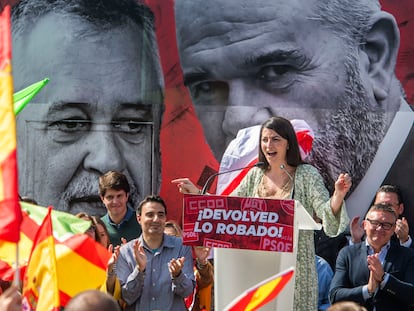 Macarena Olona, dirigente de Vox, en un acto en Sevilla el pasado lunes 28.