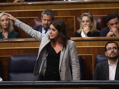 La ministra de Igualdad, Irene Montero, interviene durante una sesión de control al Gobierno, este miércoles.