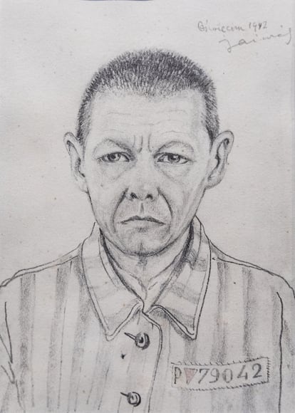 Autoretrato de Franciszek Jazwiecki, realizado em Auschwitz em 1942.