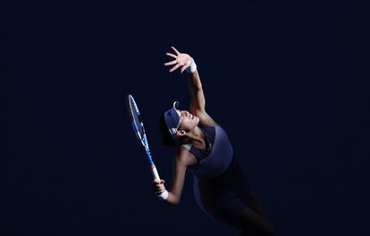 La tenista española Garbine Muguruza en un partido de semifinales contra Simona Halep, en el Open de Australia en Melbourne (Australia).