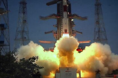 A live coverage shows Indian Space Research Organisation's Aditya-L1 mission payloads blasting off from a launch pad aboard the Polar Satellite Launch Vehicle (PSLV) XL rocket, at Birla Industrial and Technological Museum (BITM) in Kolkata, India, 02 September 2023.