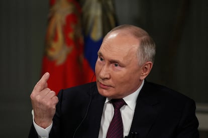 Russian President Vladimir Putin during his interview with Tucker Carlson in Moscow. 