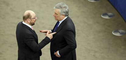 Martin Schulz con el presidente del Parlamento europeo, Antonio Tajani