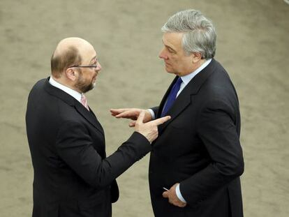 Martin Schulz con el presidente del Parlamento europeo, Antonio Tajani