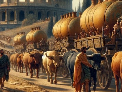 A recreation of vehicles in Ancient Rome.