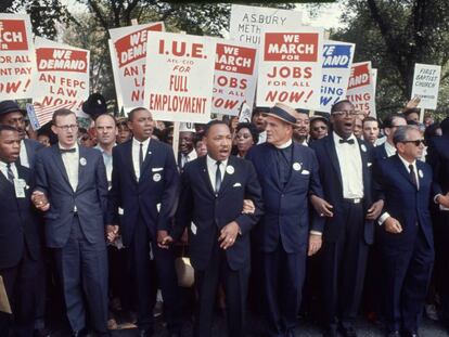 Varios líderes de la manifestación en Washington en 1963. Martin Luther King es el cuarto desde la izquierda.