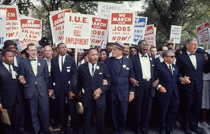 Varios líderes de la manifestación en Washington en 1963. Martin Luther King es el cuarto desde la izquierda.