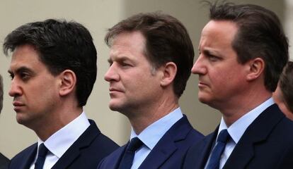 Ed Miliband, Nick Clegg, David Cameron.