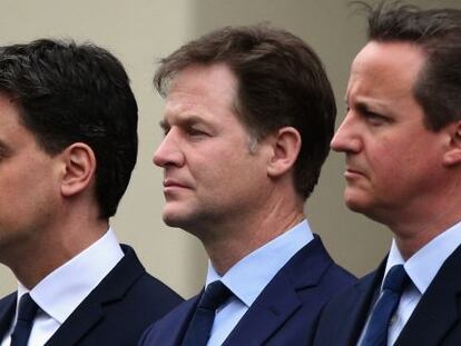 Ed Miliband, Nick Clegg, David Cameron.