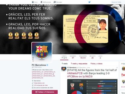Captura de la cuenta de Twitter, en inglés, del FC Barcelona, con 16.6 millones de seguidores.