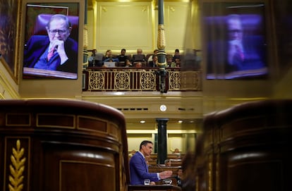 El presidente del Gobierno, Pedro Sánchez, interviene en la moción de censura presentada por Vox, con Ramón Tamames como candidato, el 21 de marzo.