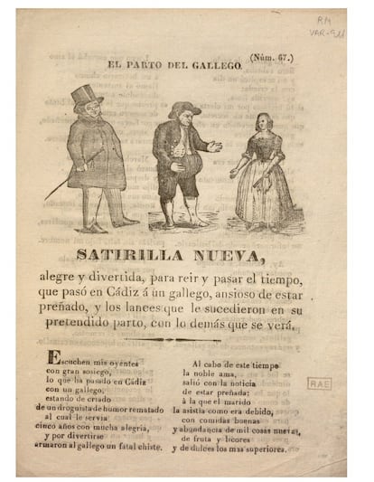 Satirilla 'El parto del gallego' (Madrid, 1843), recuperada por Alexandre Peres Vigo durante la investigación para 'Galaicofobia'.