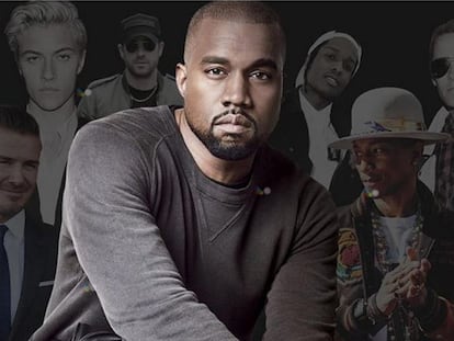 Kanye West con mirada de acero azul.