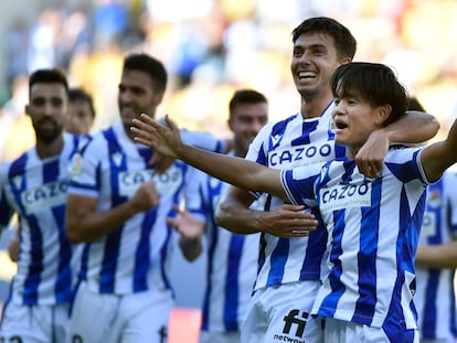 Takefusa Kubo celebra su gol ante el Cádiz en la primera jornada de Liga.