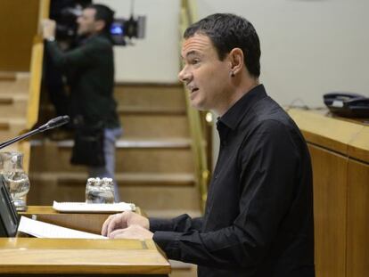 Hasier Arraiz, portavoz de EH Bildu en el Parlamento, interviene en un pleno de la Cámara.