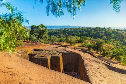 Iglesia monolítica excavada en la roca de San Jorge (Bete Giyorgis), patrimonio mundial de la UNESCO.