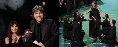 A la izquierda, Alberto San Juan con el Goya al mejor actor. A la derecha, la actriz Emma Suárez y el equipo de <i>Bajo las estrellas</b>, a su llegada a la gala de anoche.