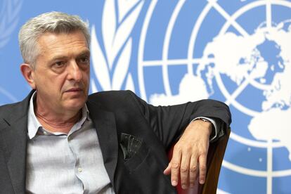 Filippo Grandi, alto comisionado de la ONU para los refugiados, el jueves, en la presentación del informe de tendencias globales sobre desplazamiento forzoso.