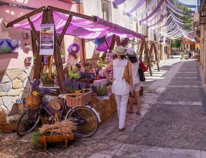 Un puesto con productos hechos con lavanda en una de las calles de Brihuega.