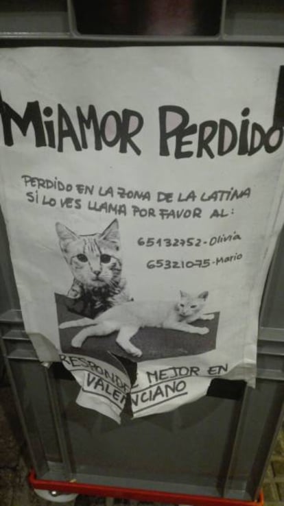 Cartel que se utilizó en el rodaje de la película 'Miamor perdido'.