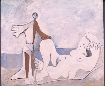 'Homem e mulher à orla do mar', 1961. Óleo sobre tela, 46 x 55 cm. Kunstmuseum Winterthur, comprado em 1967.