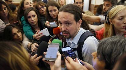 El l&iacute;der de Podemos, Pablo Iglesias, en el Congreso. 