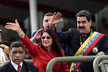 Nicolás Maduro and Cilia Flores in a parade in Caracas, in 2017.