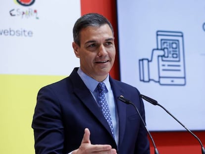 El presidente del Gobierno, Pedro Sánchez, durante la presentación del Certificado Verde Digital en la clausura de Fitur.